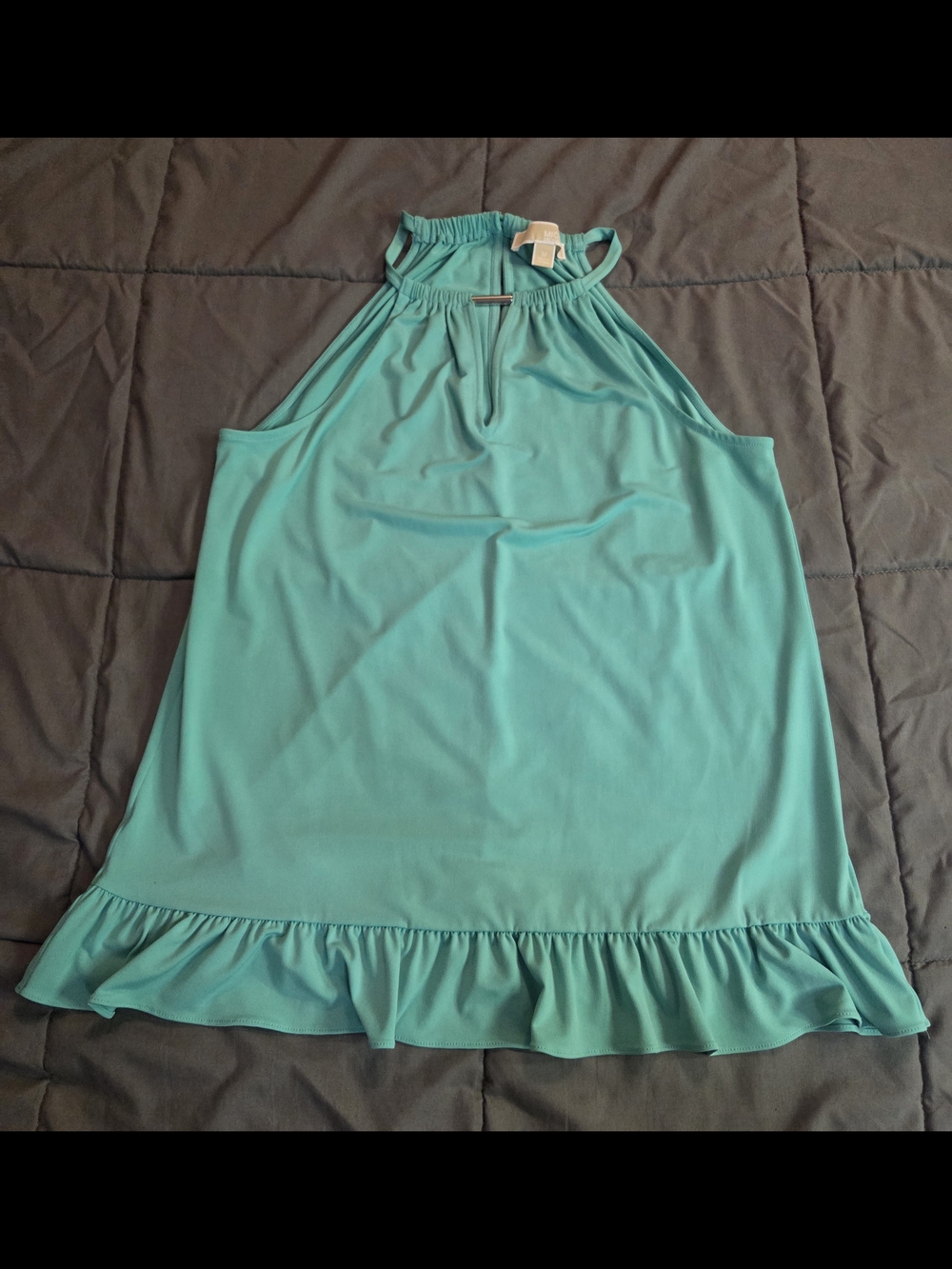 MICHAEL Michael Kors Teal Halter Top with Ruffled Hem